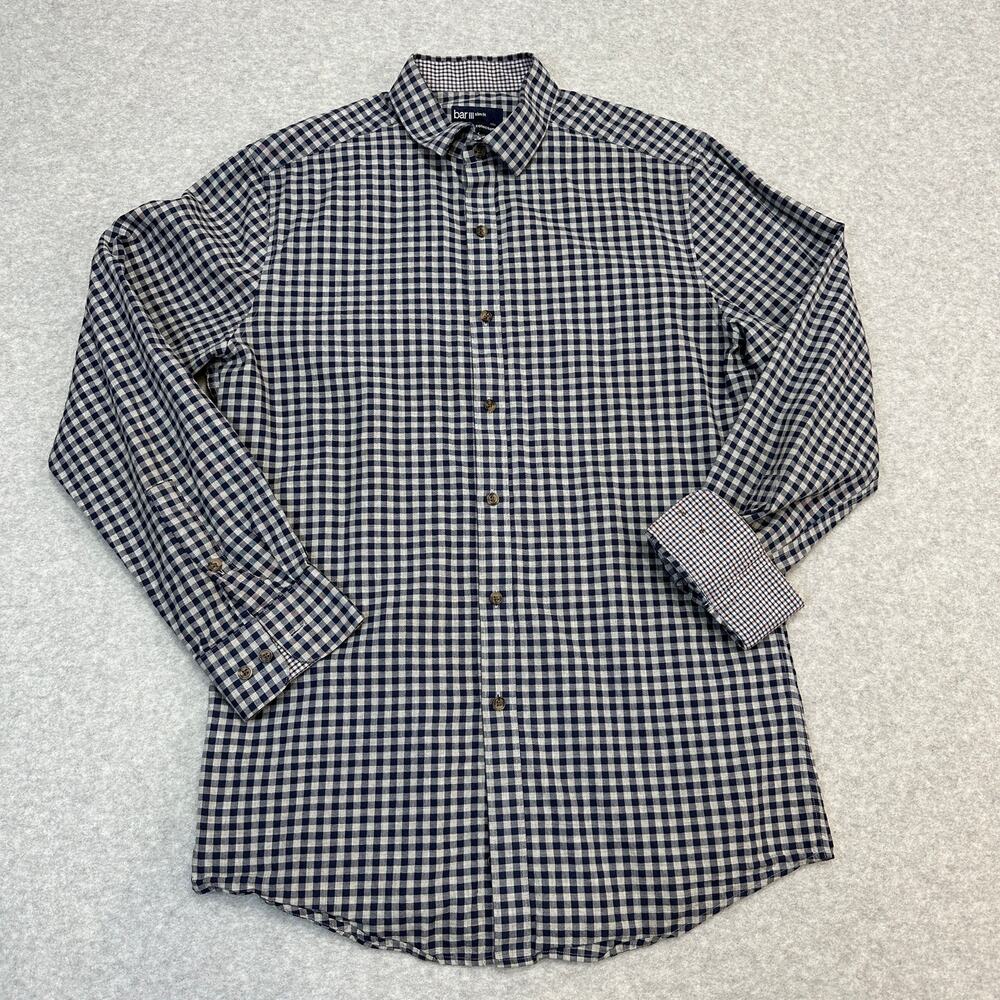 Bar III Slim Fit Carnaby Collection Shirt Men M Navy Gingham Button Up Flip Cuff